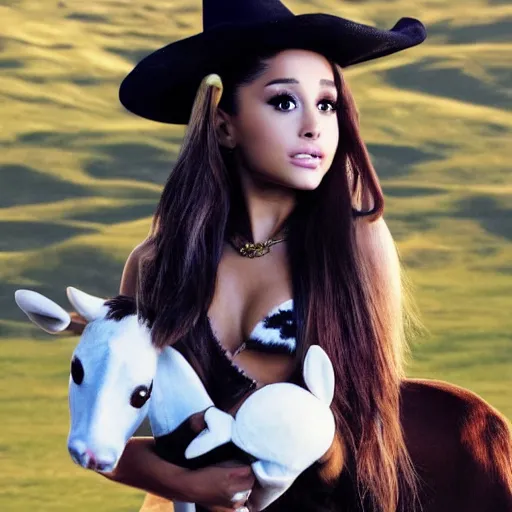 Image similar to ariana grande as a cow girl