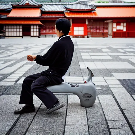 Image similar to A Japanese man using a black power, photo made by Slim Aarons, award winning, EOS-1D, f/1.4, ISO 200, 1/160s, 8K, RAW, unedited, symmetrical balance, in-frame