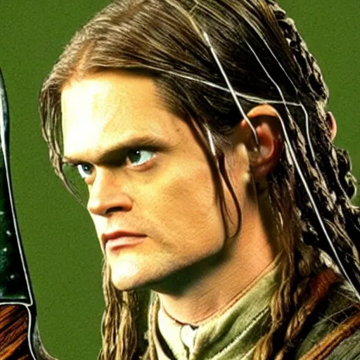 Prompt: dwight schrute playing legolas in lord of the rings