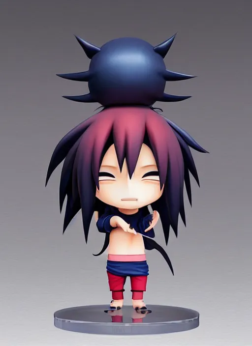 Image similar to cute chibi uchiha sasuke anime figurine, sharing an eyes, art by gerald brom, greg rutkowski and artgerm and james jean and zdzisław beksinski, unreal engine, studio lighting