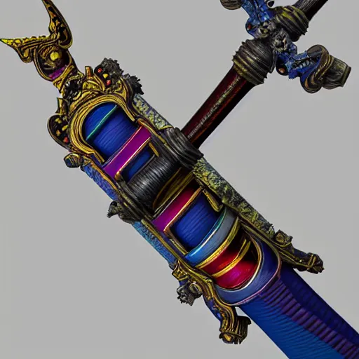 Image similar to a mythic legendary detailed multicolor sword, octane render, unreal engine, 3D, 8K, as coherent as Dall-E 2