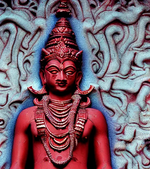 Image similar to mystical hindu blood god, film photo, grainy, high detail, high resolution