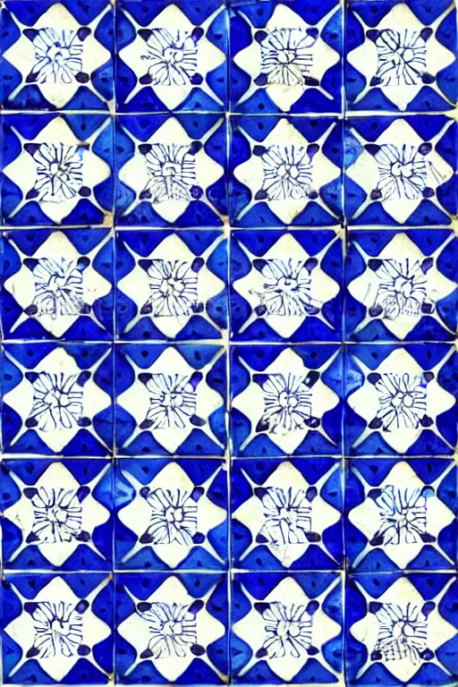 Image similar to minimalist boho style art of an azulejo tile pattern, mediterranean hand paint illustration