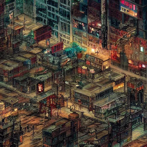 Image similar to “kowloon walled city in cyberpunk anime style”