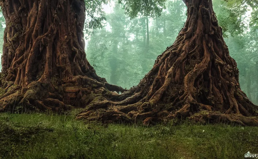 Image similar to secret entrance to giant ancient tree, background of the witcher game