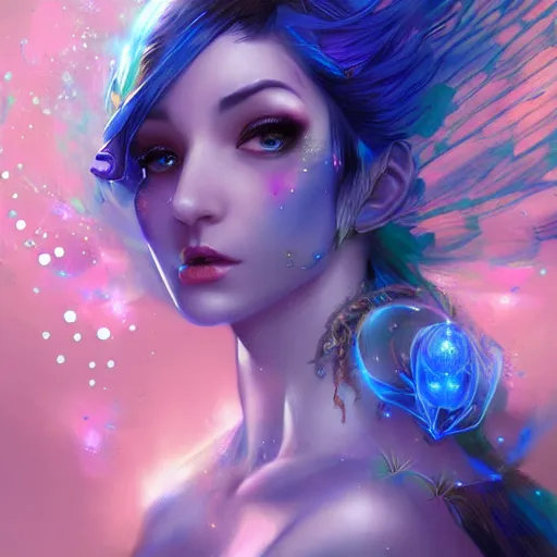 Prompt: beautiful faery sorceress, glowing blue butterflies, flowing blue air, digital spray brush, in the style of artgerm, illustration, epic, fantasy, intricate, hyper detailed, artstation, concept art, smooth, sharp focus, vibrant, indi creates