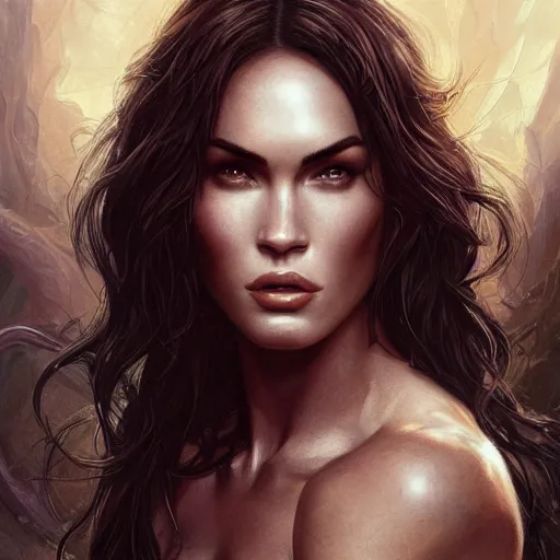 Prompt: portrait of megan fox, muscular upper body, fantasy, intricate, elegant, highly detailed, digital painting, artstation, concept art, matte, sharp focus, illustration, art by aenaluck and roberto ferri and greg rutkowski, epic fantasy, digital painting