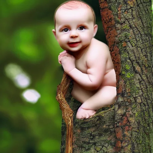 Image similar to baby on a tree, photorealistic, detailed