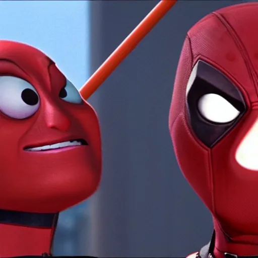 Image similar to Deadpool As seen in Pixar animated movie Monsters Inc. 4K quality super realistic