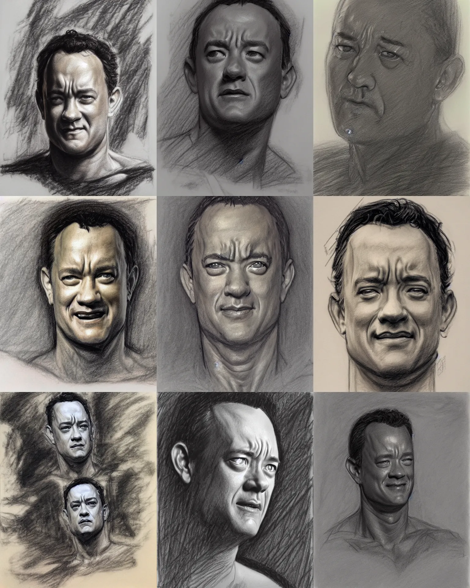 Prompt: charcoal sketch preliminary drawing of tom hanks, by study donato giancola, michelangelo, frank frazetta, peter paul rebens