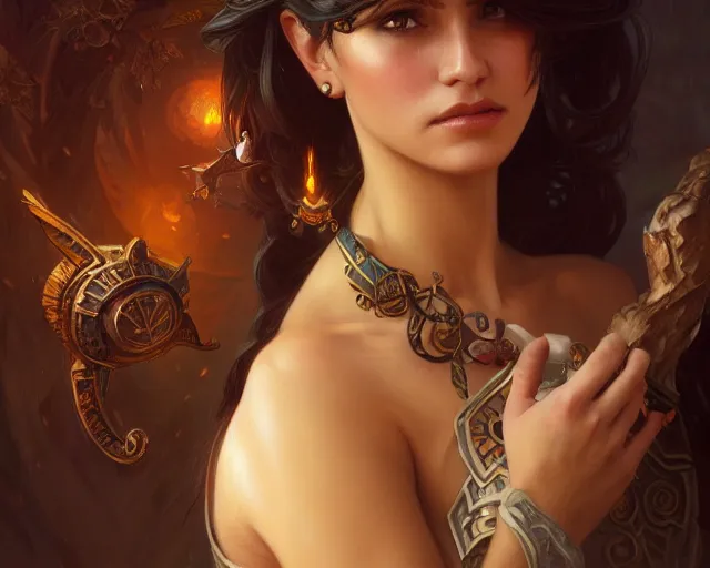 Prompt: photography of lorena alvarez ga ³ mez, deep focus, d & d, fantasy, intricate, elegant, highly detailed, digital painting, artstation, concept art, matte, sharp focus, illustration, hearthstone, art by artgerm and greg rutkowski and alphonse mucha