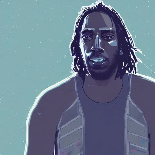 Image similar to a portrait of kawhi leonard in a scenic environment by conrad roset, hyperdetailed, cyberpunk, cool, cybernetically enhanced, trending on artstation