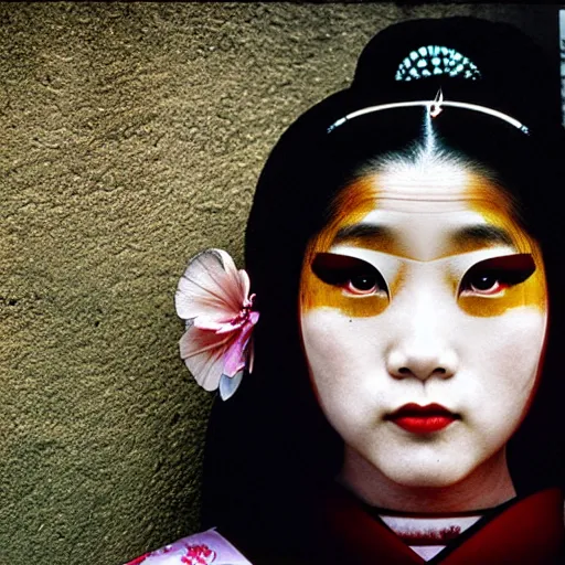 Image similar to portrait of a beautiful geisha, photograph by steve mccurry