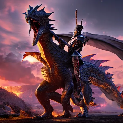 Image similar to a royal knight fighting a dragon, fantasy artwork, very very very beautiful scenery, hd, hdr, ue 5, ue 6, unreal engine 5, cinematic 4 k wallpaper, 8 k, ultra detailed, high resolution, artstation, award winning