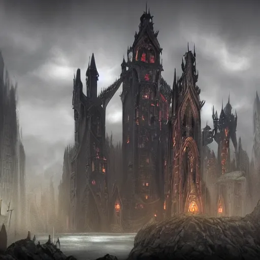 Prompt: an ultra detailed 3 d render of a lonely and impossibly tall ominous gothic dark citadel tower of the evil patriarch, in the style of magic the gathering, in a river elevated high above the city, flintlock fantasy capital city, ultrawide lense, aerial photography, unreal engine, exquisite detail, 8 k, art by greg rutkowski and alphonse mucha