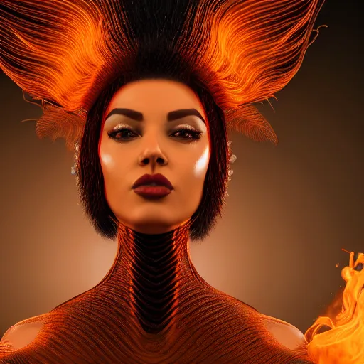Prompt: queen wasp woman with flaming hair, honeycomb structure, octane render, unreal engine, 8 k,