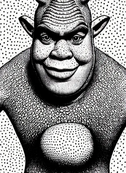 Image similar to portrait of shrek, freckles, intricate, highly detailed, illustration, art by junji ito, junji ito