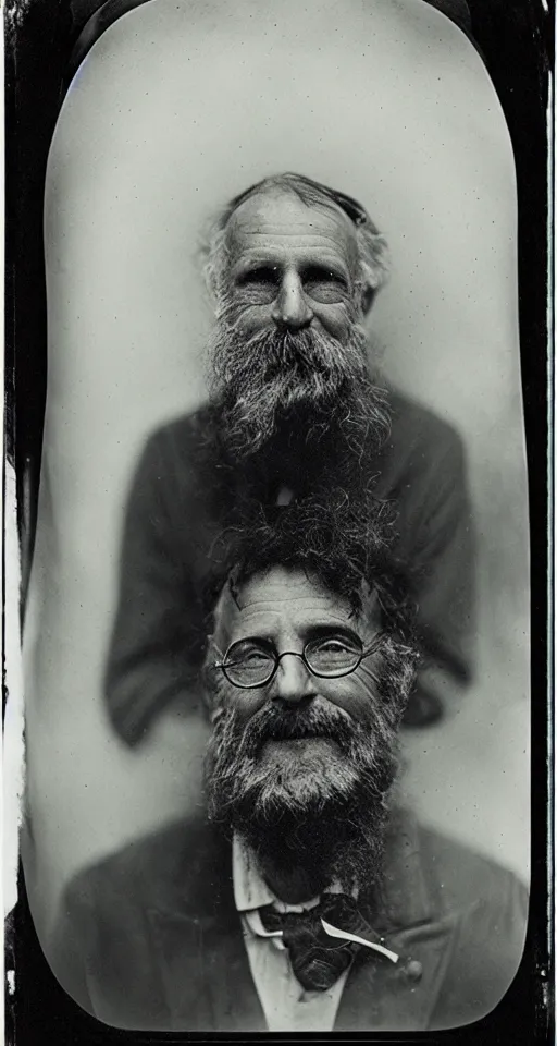 Image similar to a wet plate photograph, a portrait of a 50-year-old scientist