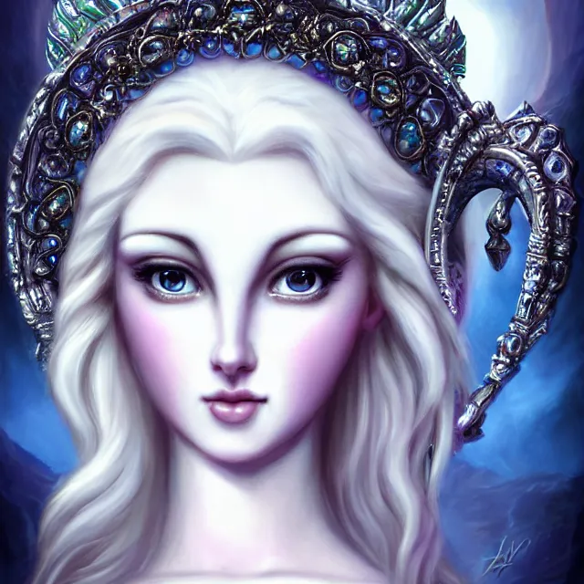 Image similar to perfectly centered close up portrait, goddess of ice, candid photography, by anne stokes, highly detailed, character concept