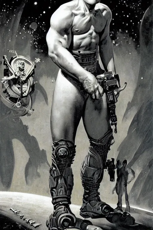 Image similar to 5 0 s pulp scifi fantasy illustration full body portrait martyn ford as huge troll wearing space armou, by norman rockwell, roberto ferri, daniel gerhartz, edd cartier, jack kirby, howard v brown, ruan jia, tom lovell, frank r paul, jacob collins, dean cornwell, astounding stories, amazing, fantasy, other worlds