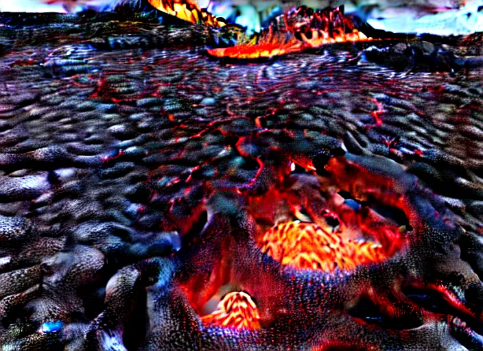 Prompt: hyperrealism, detailed textures, photorealistic 3 d render, a lava flow in iceland, one million lave rivers, sharp focus, ultra realistic, ultra high pixel detail, cinematic, intricate, cinematic light, concept art, illustration, art station, unreal engine 8 k