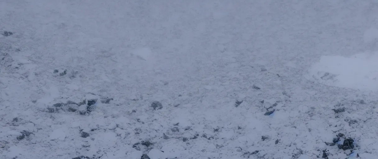 Prompt: a high quality color closeup hd 4 k film 3 5 mm photograph of very heavy snow blizzard in desolate antarctica, the faint barely visible silhouette of a bulky man is inside the blizzard