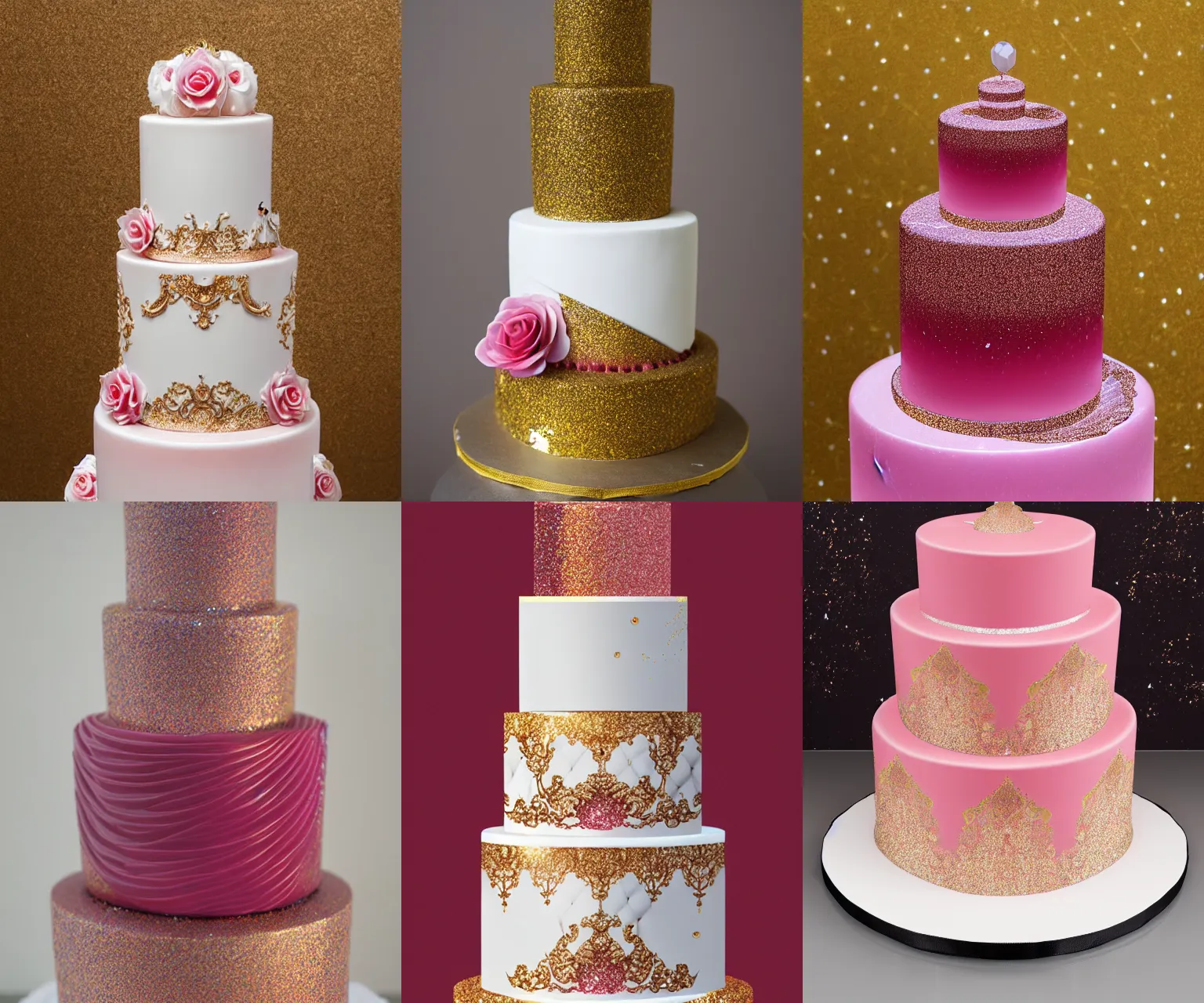 Prompt: vanishing point elegant rococo quartz raspberry wedding cake dripping fondant, stylized, sparkling, glitter, gilding, ornate, sylvain sarrailh, joongwon jeong