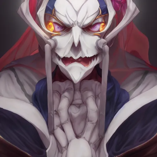 Image similar to anime portrait of ainz ool gown as an anime antagonist by Stanley Artgerm Lau, WLOP, Rossdraws, James Jean, Andrei Riabovitchev, Marc Simonetti, and Sakimichan, trending on artstation, 85mm