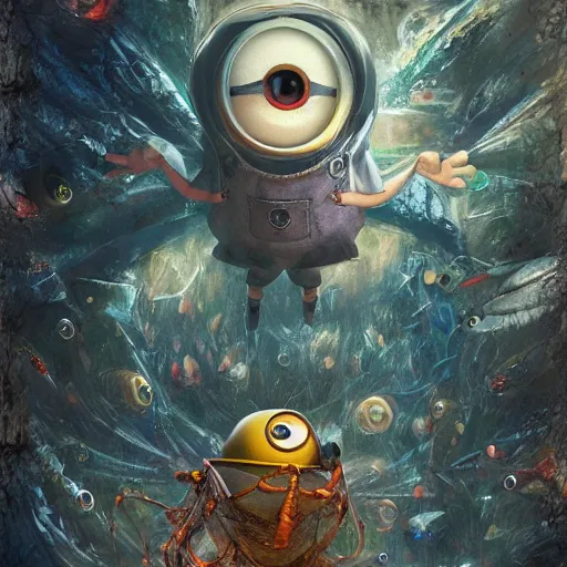 Image similar to Minion with many many many eyes, many wings, Digital Illustration, deviantart, trending on artstation, Angelarium, 4k