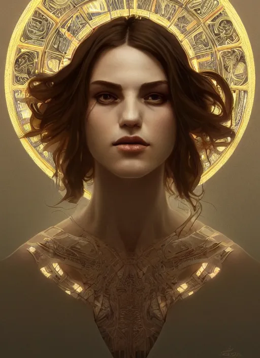 Image similar to symmetry!! alice, machine parts embedded into face, intricate, elegant, highly detailed, digital painting, artstation, concept art, smooth, sharp focus, illustration, art by artgerm and greg rutkowski and alphonse mucha, 8 k