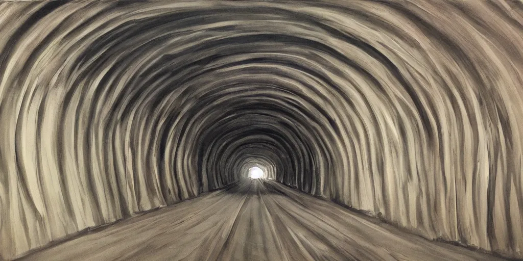 Prompt: detailed painting of a neverending tunnel