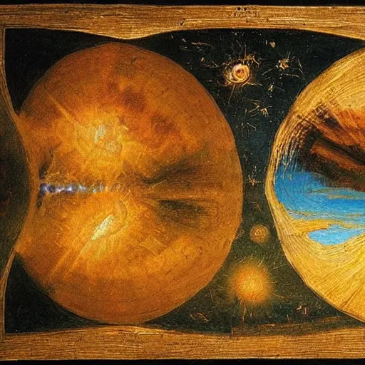 Prompt: Oil painting of the creation of the universe in the style of Leonardo da Vinci