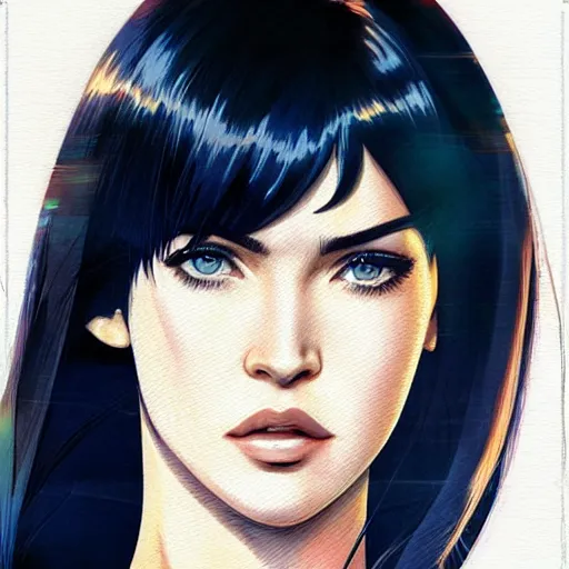 Prompt: megan fox portrait as manga girl, realistic shaded perfect face, fine details. anime. realistic shaded lighting poster by ilya kuvshinov katsuhiro otomo ghost - in - the - shell, magali villeneuve, artgerm, jeremy lipkin and michael garmash and rob rey