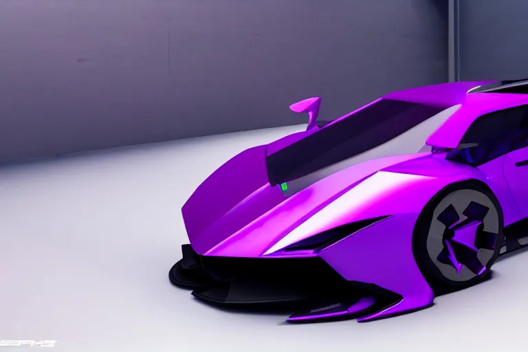Prompt: cyberpunk purple lamborghini concept inspired sports car, futuristic look, highly detailed body, very expensive, photorealistic camera shot, bright studio setting, studio lighting, crisp quality and light reflections, unreal engine 5 quality render