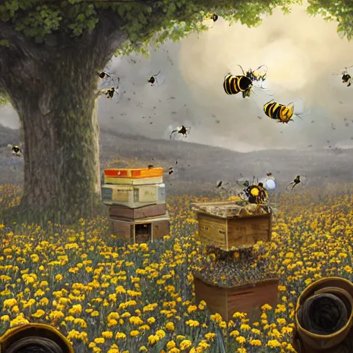 Prompt: a world of bees, storie grubb, 8k, very detailed, matte painting, digital art