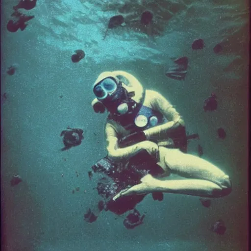 Image similar to astronaut underwater award winning photo autochrome