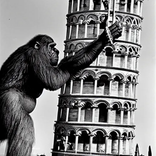 Image similar to king kong helps to straighten the tower of Pisa