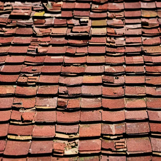 Prompt: a topdown texture of an old abandoned ruined tile roof