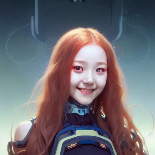 Prompt: portrait painting of a cute cyborg chuu loona kpop smiling cheerfully, ultra realistic, concept art, intricate details, eerie, highly detailed, photorealistic, octane render, 8 k, unreal engine. art by artgerm and greg rutkowski and magali villeneuve and alphonse mucha