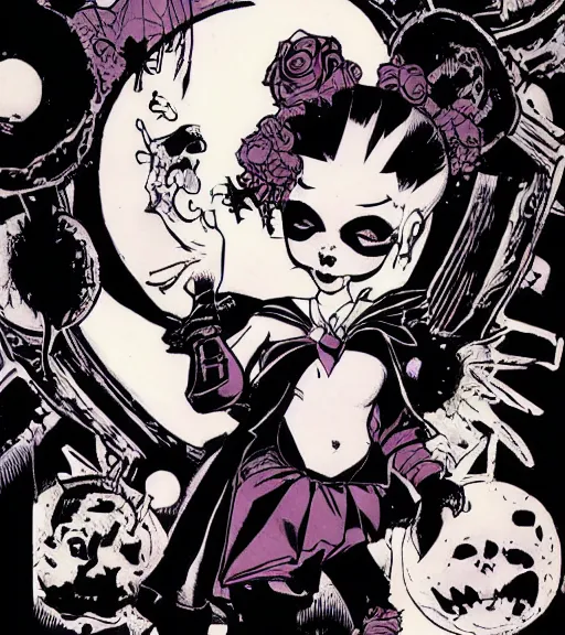 Image similar to portrait of Dc vertigo Death as a cutie goth girl by, Mike Mignola, chris bachalo, shaded ink illustration