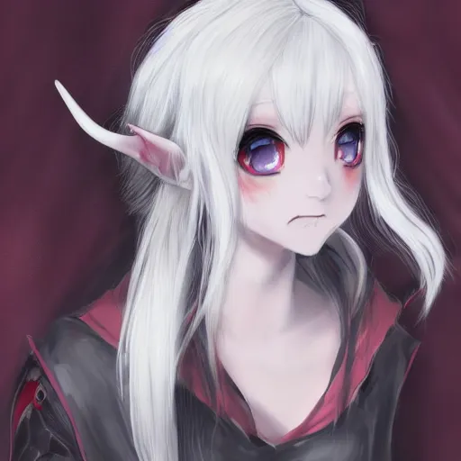 visible-elk918:   , elf vampire girl with white hair and red eyes. anime style