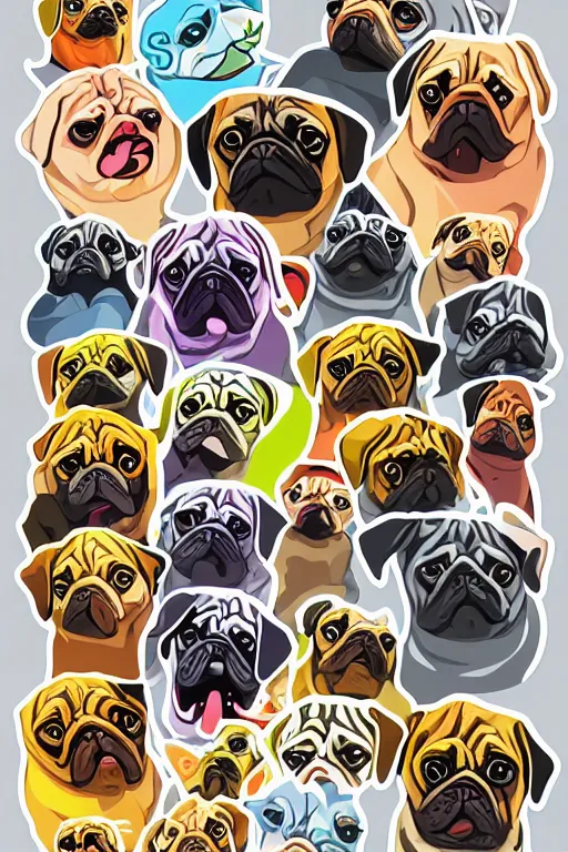 Image similar to Pug as a evil killer, sticker, colorful, illustration, highly detailed, simple, smooth and clean vector curves, no jagged lines, vector art, smooth
