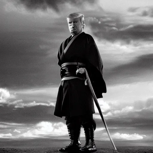 Prompt: cinematic film still Donald Trump starring as a Samurai, Japanese CGI, VFX, 2003, 40mm lens, shallow depth of field, film photography