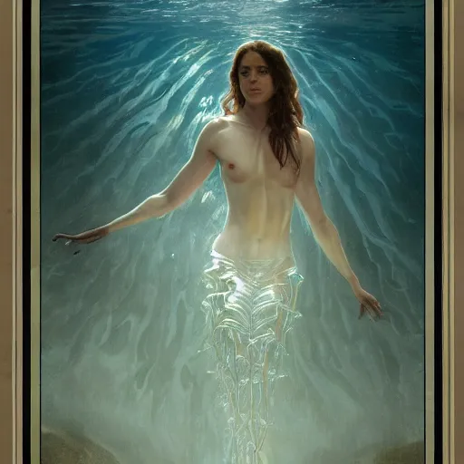 Image similar to a photograph of a creature made out of a humanoid nervous system submerged in the water, cinematic, volumetric lighting, f 8 aperture, cinematic eastman 5 3 8 4 film, photorealistic by greg rutkowski, by stanley artgerm, by alphonse mucha