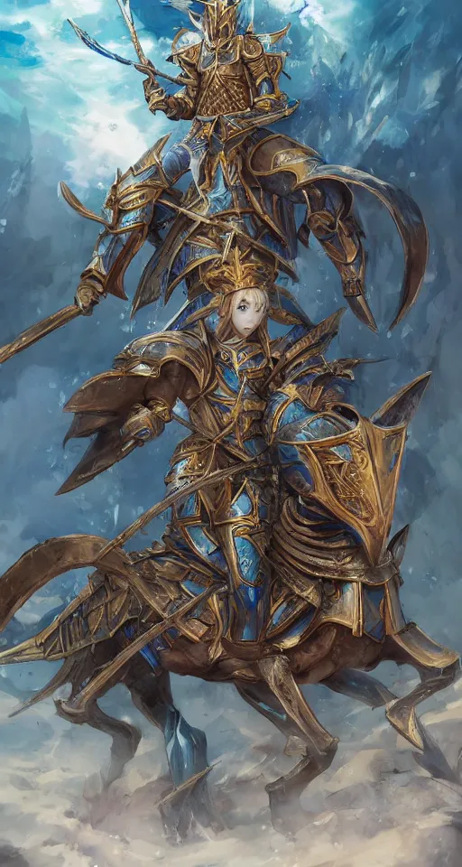 Prompt: an anime portrait of a knightly merfolk riding a fish horse from magic the gathering wearing a ornate detailed armor and an atlantean crown, from skyrim, by stanley artgerm lau, wlop, rossdraws, james jean, andrei riabovitchev, marc simonetti, and sakimichan, trending on artstation