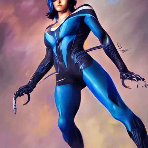 Image similar to emaa radacuuna as nightwing, realistic, intricate, elegant, art by artgerm and wlop