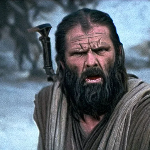 Image similar to a film still of cain ( from the bible ) in star wars 1 9 7 7, realistic, photorealistic