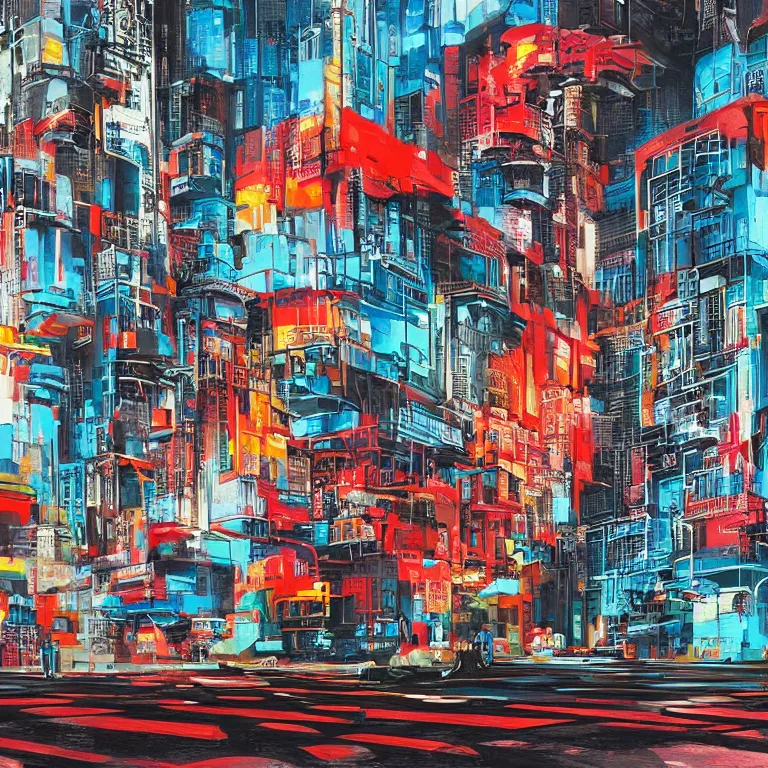 Image similar to Street-art painting or cyberpunk city in style of soviet retro futurism