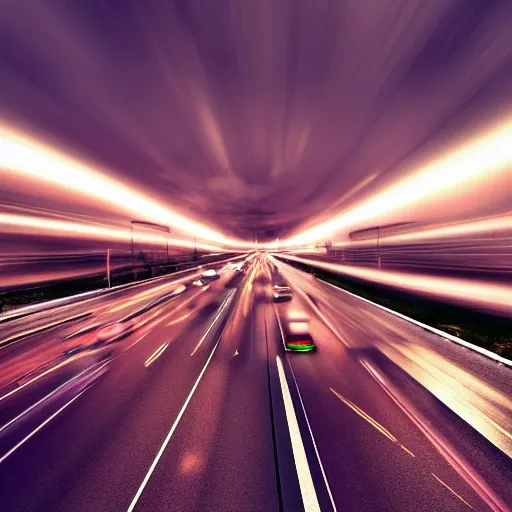 Image similar to a stunning aesthetic wallpaper of a highway full of traffic with a train track and bus lane, photograph by leon macapagal, 8 k, motion blur, soft focus, cinematic lighting, trending on flicker.