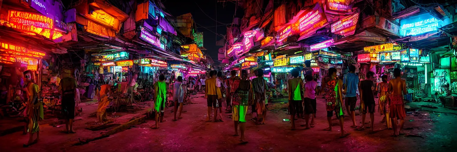 Image similar to Cyberpunk Residents, futuristic Phnom-Penh Cambodia, neon dark lighting